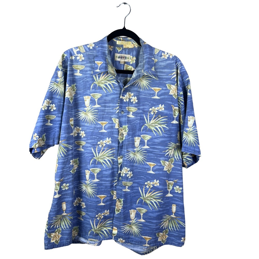 Vintage 90s Campia Moda‎ Hawaiian Shirt Mens XL Blue Tropical Preppy